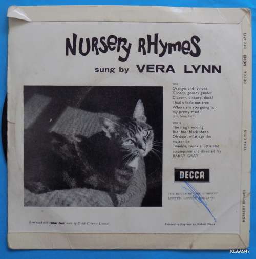 Vera Lynn  Nursery Rhymes Sung By Vera Lynn - Decca  DFE 6593 - 7` Single
