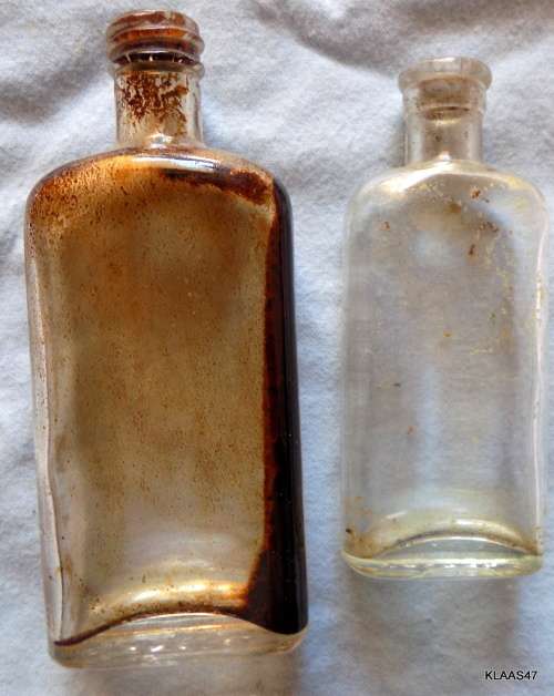 2 VINTAGE TALANA GLASS BOTTLES -  (Corked not washed)