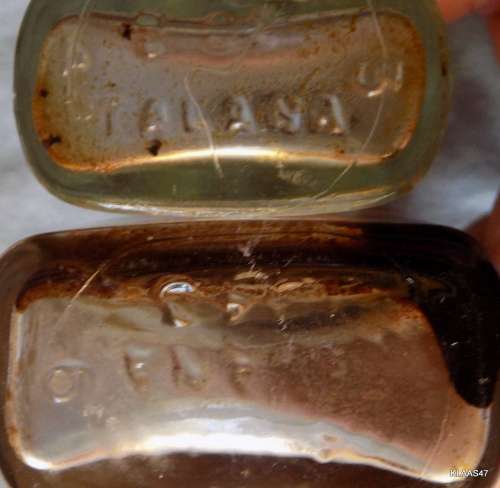2 VINTAGE TALANA GLASS BOTTLES -  (Corked not washed)