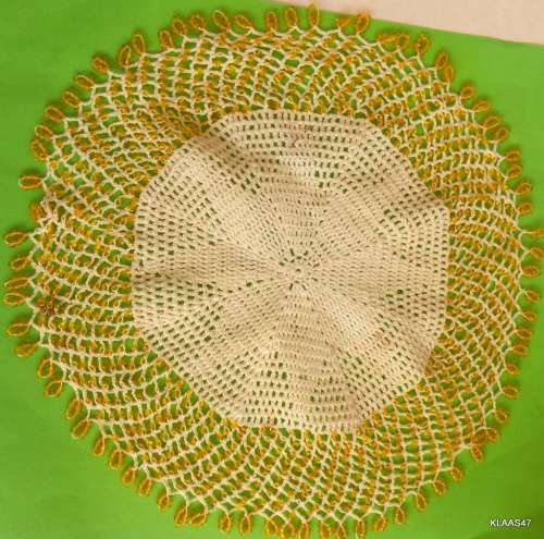 Crochet beaded doilie - milk jug- sugar bowl cover - Yellow beads - 20cm Diameter