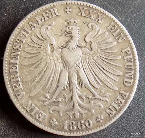 1860 German States FRANKFURT AM MAIN Thaler Silver Coin