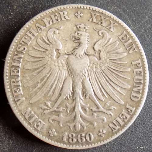 1860 German States FRANKFURT AM MAIN Thaler Silver Coin