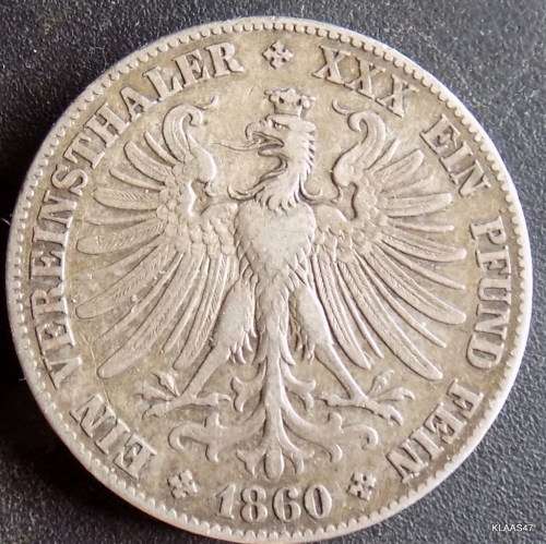 1860 German States FRANKFURT AM MAIN Thaler Silver Coin
