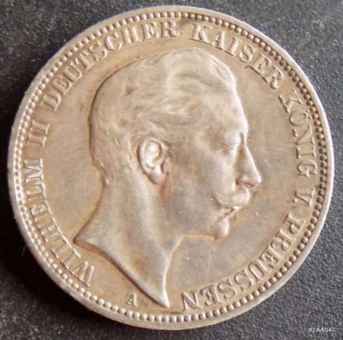 1911 3 Mark Wilhelm II Deutches Reich Prussia Germany Silver Coin