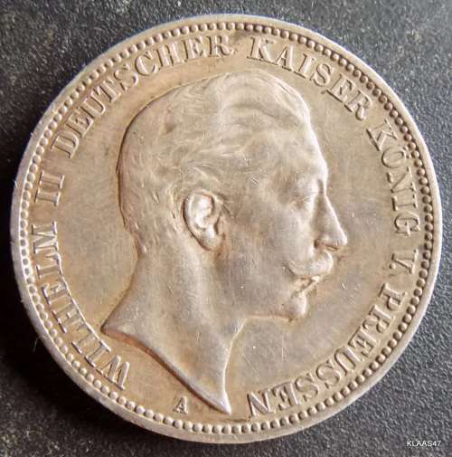 1911 3 Mark Wilhelm II Deutches Reich Prussia Germany Silver Coin