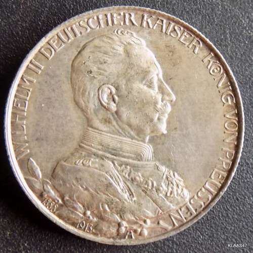 WILHELM II DEUTSCHER KAISER KONIG VON PREUSSEN - DREI MARK 1913 A