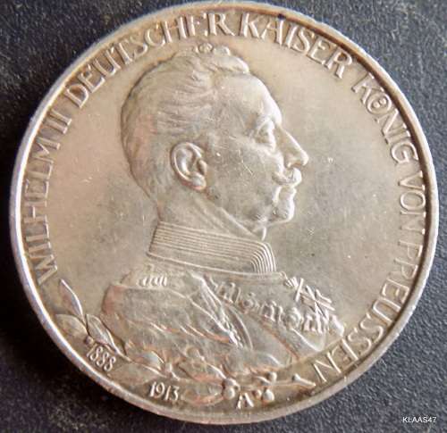 WILHELM II DEUTSCHER KAISER KONIG VON PREUSSEN - DREI MARK 1913 A