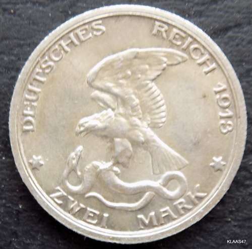 DEUTSCHES REICH 2 MARK 1913 (Germany) IMPERIAL EMPIRE Rare German 90% Silver