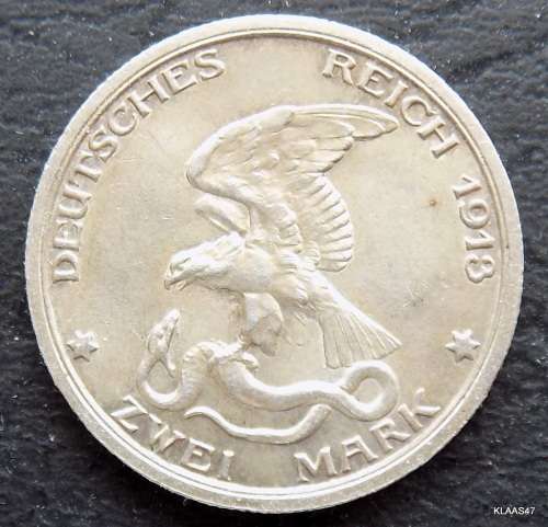 DEUTSCHES REICH 2 MARK 1913 (Germany) IMPERIAL EMPIRE Rare German 90% Silver