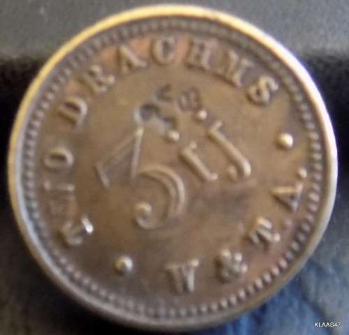 TWO DRACHMS - 3ij - W. and T.A. APOTHECARIES WEIGHT - TOKEN COIN