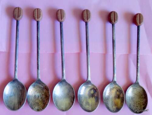 Set of 6 Teaspoons.  EPNS - Made in England.  Coffee bean tops.