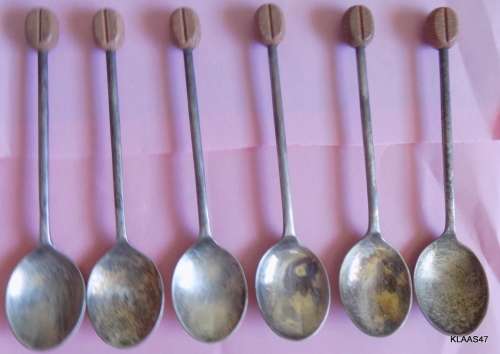Set of 6 Teaspoons.  EPNS - Made in England.  Coffee bean tops.