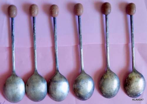 Set of 6 Teaspoons.  EPNS - Made in England.  Coffee bean tops.