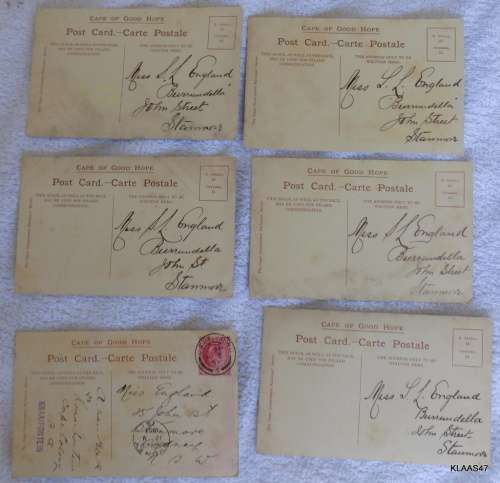 6 Vintage Post Cards from the Cape Government Railway Series - All addressed - only 1 postally used