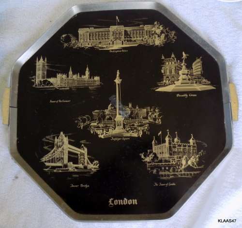 ALLUMINIUM  TRAY : SCENES OF  LONDON PLEASE LOOK AT ALL THE SCRATCHES     SEE  PIC
