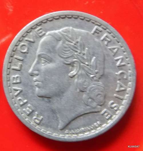 1945 B France 5 Franc Aluminium World War 2 Era coin