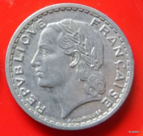1945 B France 5 Franc Aluminium World War 2 Era coin