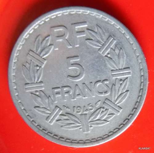 1945 B France 5 Franc Aluminium World War 2 Era coin