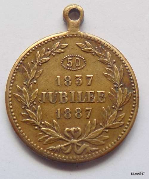 1837 - 1889 50 year Jubilee - Victoria Queen of England and Empress of India - Medal - 24mm Diameter