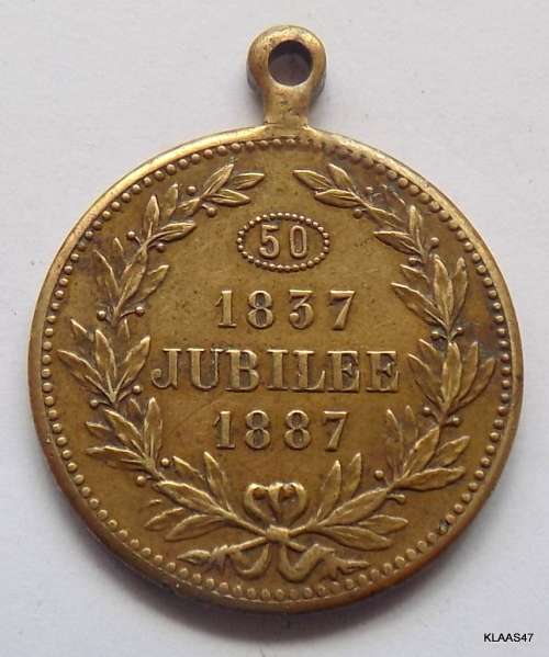 1837 - 1889 50 year Jubilee - Victoria Queen of England and Empress of India - Medal - 24mm Diameter