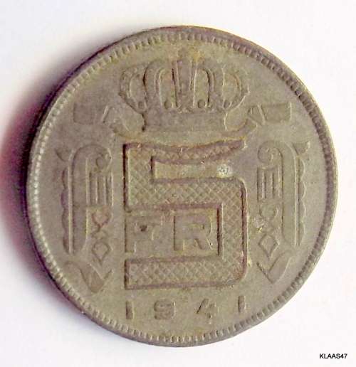 BELGIUM - 5 francs 1941 flemish  Leopold III