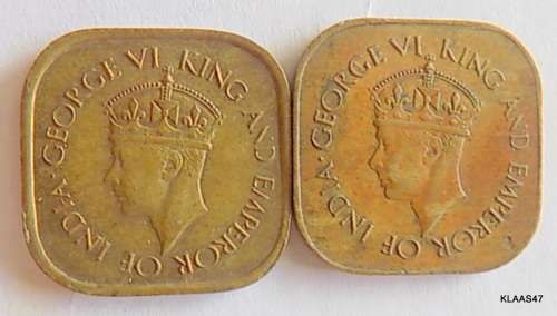 GEORGE VI KING AND EMPEROR OF INDIA - CEYLON - 5 CENTS 1943 and 1944