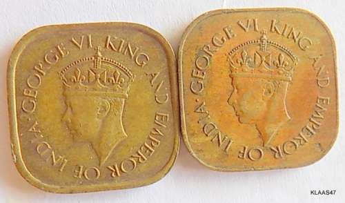 GEORGE VI KING AND EMPEROR OF INDIA - CEYLON - 5 CENTS 1943 and 1944