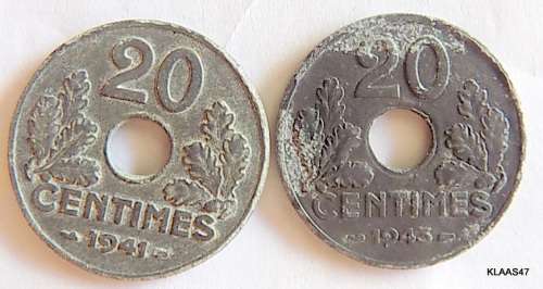 FRANCE 20 centimes 1941 and 1943  (WW2)