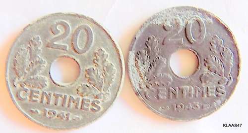FRANCE 20 centimes 1941 and 1943  (WW2)