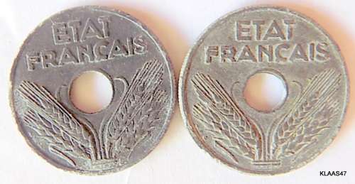 FRANCE 20 centimes 1941 and 1943  (WW2)