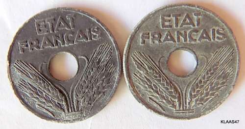 FRANCE 20 centimes 1941 and 1943  (WW2)