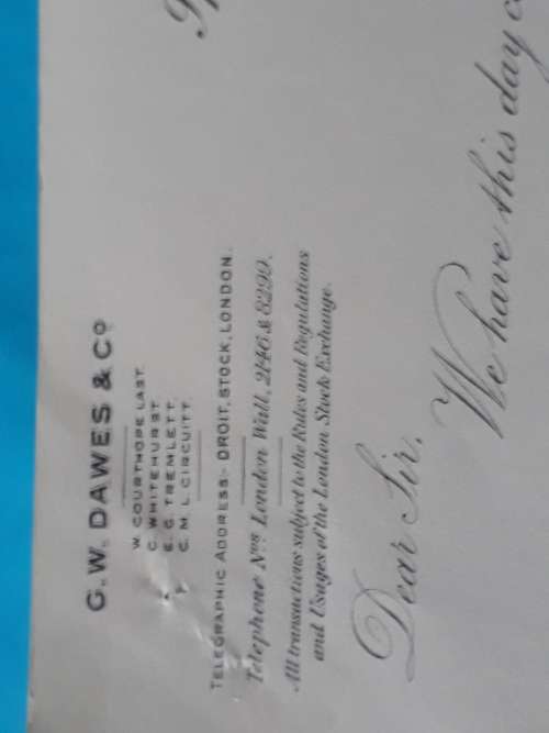 Vintage - Stock Exchange London Share Certificate/Brokers Receipt - Dunlop Rubber - 3rd April 1933