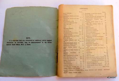 Indian Military Almanac - 1923 - Map of India Railways and Cantonments and Chart of Ranks