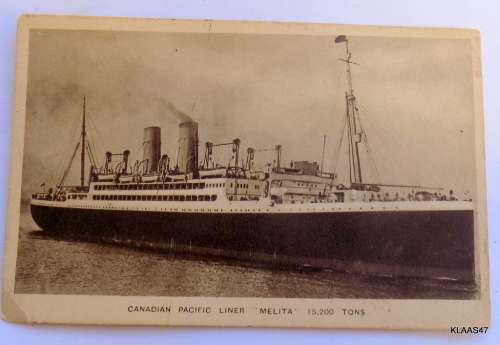 Vintage - Post Card - Canadian Pacific Liner -  `Melita` - 15,200 TONS