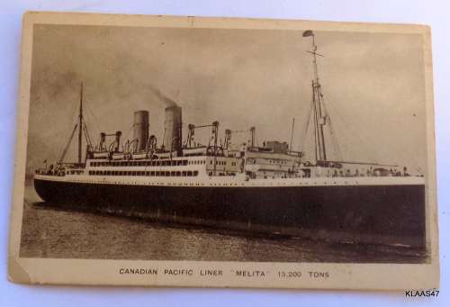 Vintage - Post Card - Canadian Pacific Liner -  `Melita` - 15,200 TONS