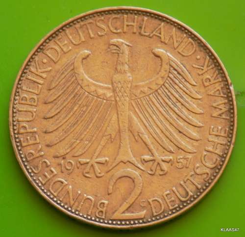 1957 C - 2 Deutsche Mark - Germany - Max Planck - Deutschland - 1858-1947