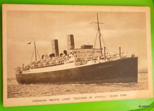Vintage Post Card - Canadian Pacific Liner `Duchess of Atholl`  20,000 TONS