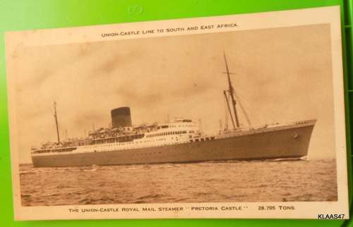 Vintage Postcard - Union-Castle Royal Mail Steamer `Pretoria Castle`   28705 tons