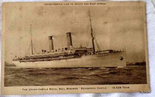 VINTAGE POSTCARD - UNION-CASTLE ROYAL MAIL STEAMER `EDINBURGH CASTLE`