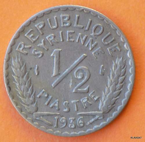Republic of Syria -  ½ Half Piastre - 1936 - Nickel Brass
