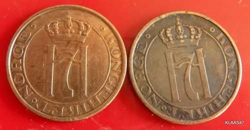 NORWAY - Haakon VII - 5 Krone x 2 - 1932 and 1939 Bronze
