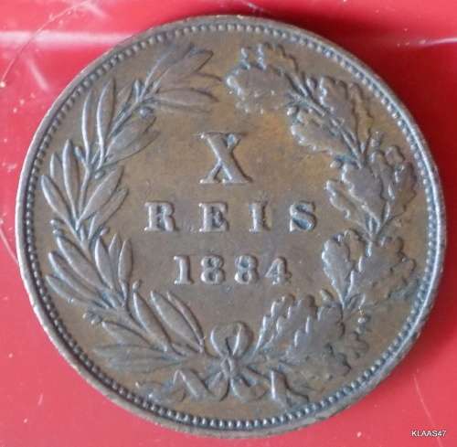 1884 - Portugal - Luís I - 10 Reis - Bronze