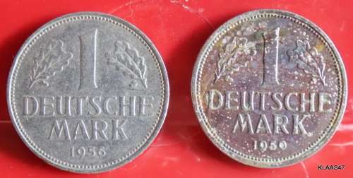 Germany - 1950 J and 1956 F - 1 Deutsche Mark - Copper-nickel - EAGLE COIN