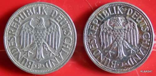 Germany - 1950 J and 1956 F - 1 Deutsche Mark - Copper-nickel - EAGLE COIN