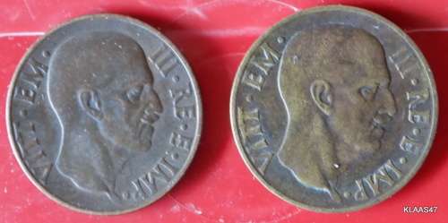 ITALY - 5 Centesimi - Vittorio Emanuele III - 1938 R (copper)  and 1940 R (Bronzital)