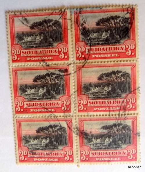 SOUTH AFRICA - DEFINITIVE 3D RED AND BLACK - BLOCK OF 6 (3PAIRS) - LIGHTLY STAMPED