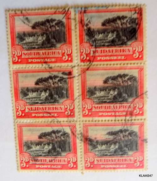 SOUTH AFRICA - DEFINITIVE 3D RED AND BLACK - BLOCK OF 6 (3PAIRS) - LIGHTLY STAMPED