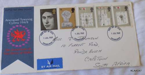 GB -1969 - Investiture of The Prince of Wales Arwisgiad Tywysog Cymru -  FDC