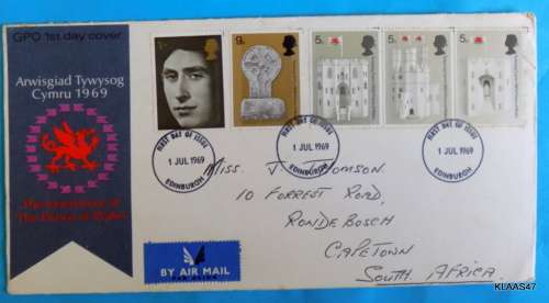 GB -1969 - Investiture of The Prince of Wales Arwisgiad Tywysog Cymru -  FDC