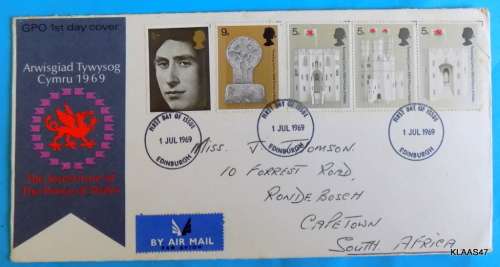 GB -1969 - Investiture of The Prince of Wales Arwisgiad Tywysog Cymru -  FDC
